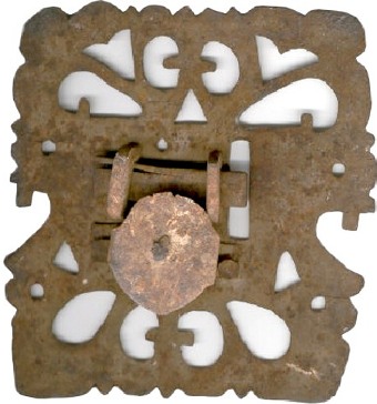 Back of old iron lock with decorative piercings